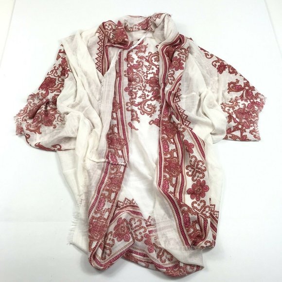 American Eagle Womens Short Sleeve Paisley Print Lightweight Scarf Fringe OS NEW
